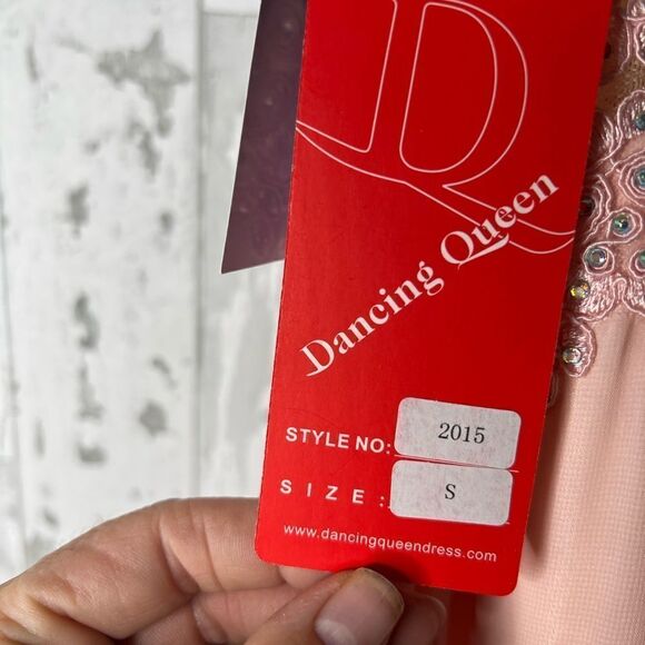 Dancing Queen Long Gown Dress Beautiful Pink Gems Lace Chiffon Prom Bridesmaid S - Picture 7 of 13